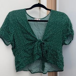 Pac sun, cross tie shirt, green with little white floral print, medium